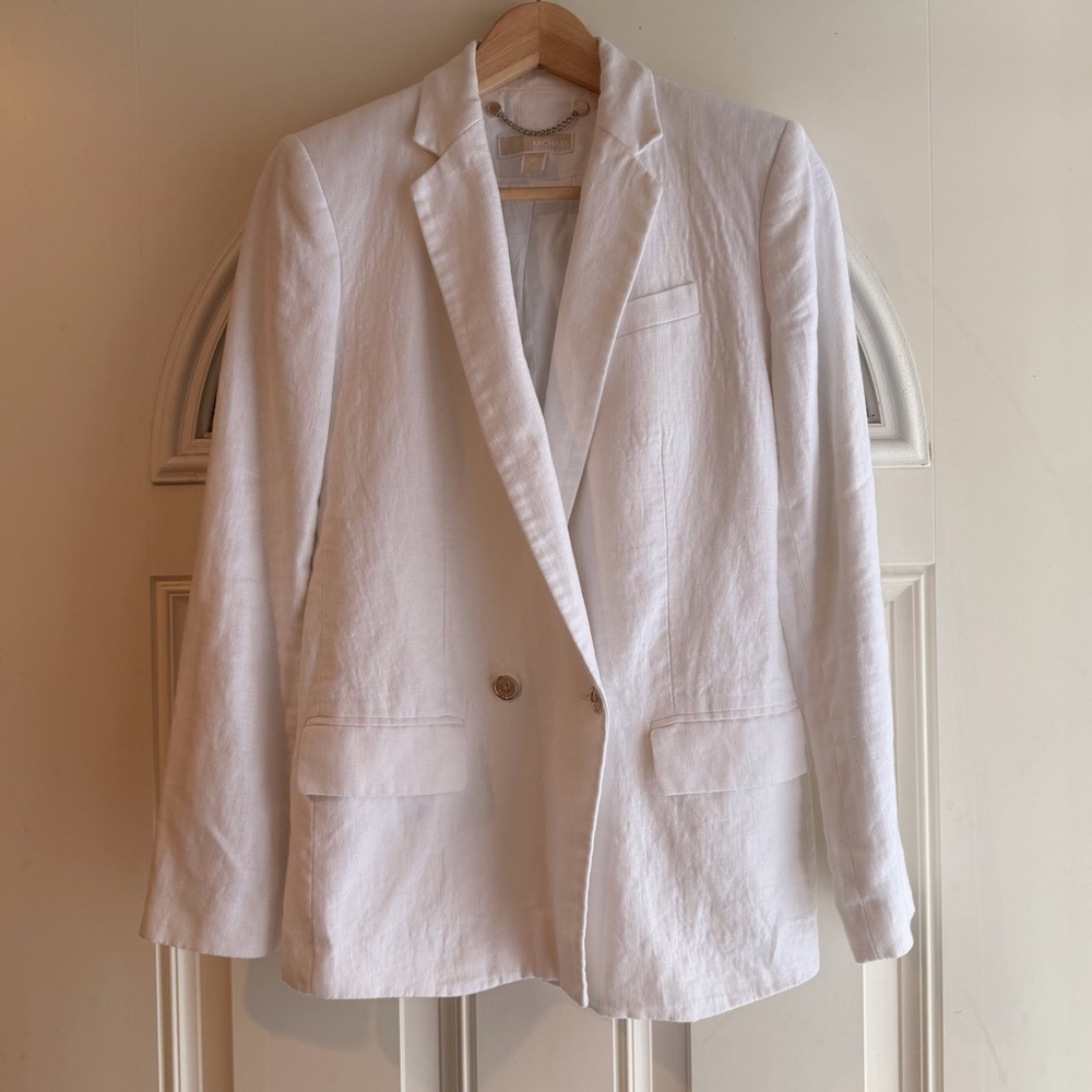Linen White Women Blazer Michael Kors Double Breasted